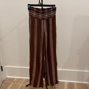 Sincerely Jules Brown and Cream Striped Wide-Leg Smocked Pants